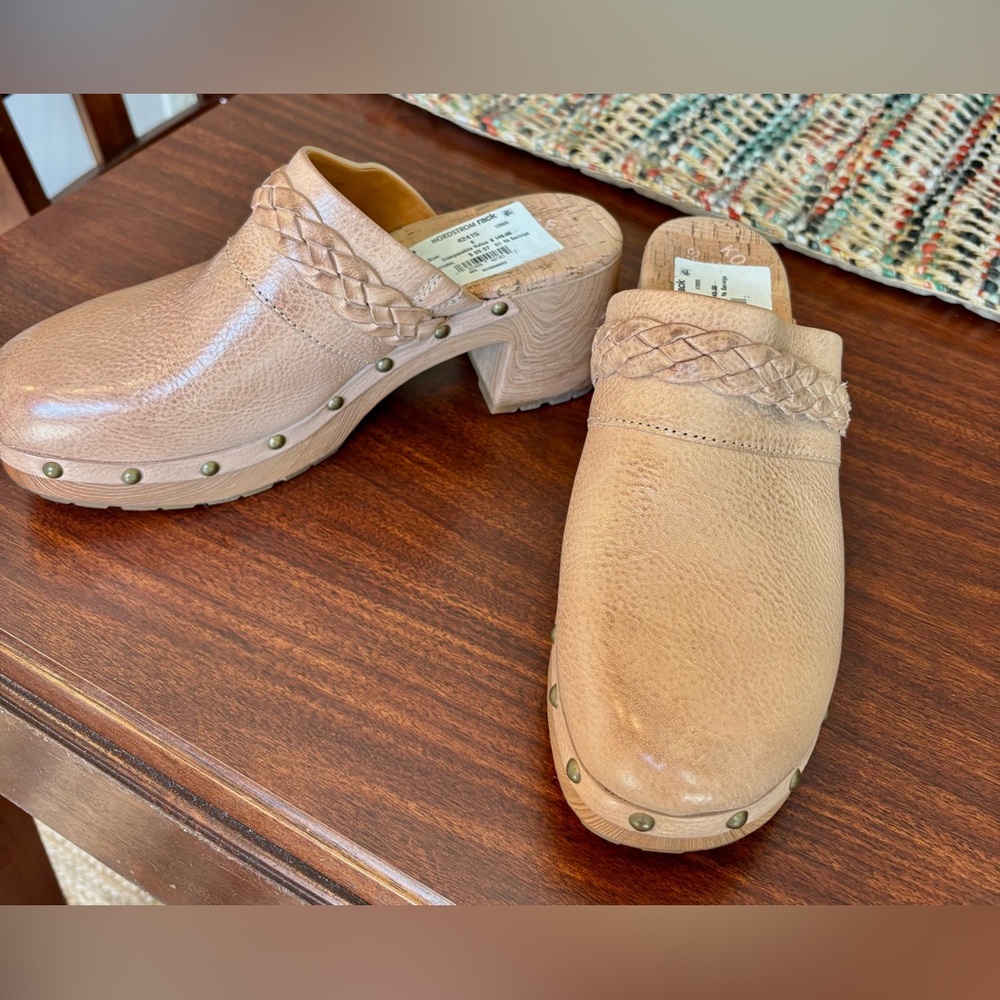Tan Braided Leather Clogs